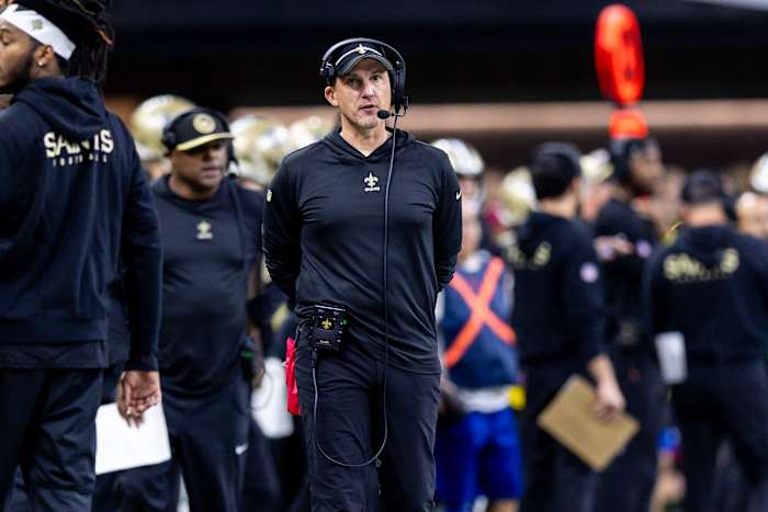 New Orleans Saints head coach Dennis Allen looks on against the Atlanta Falcons